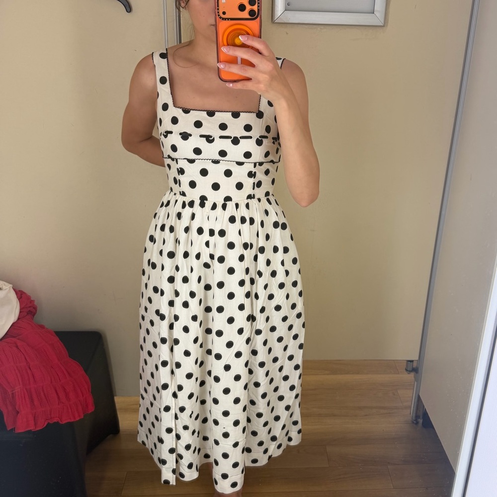 ISO Jacqui E Cream Midi Dress with Black Polka Dots